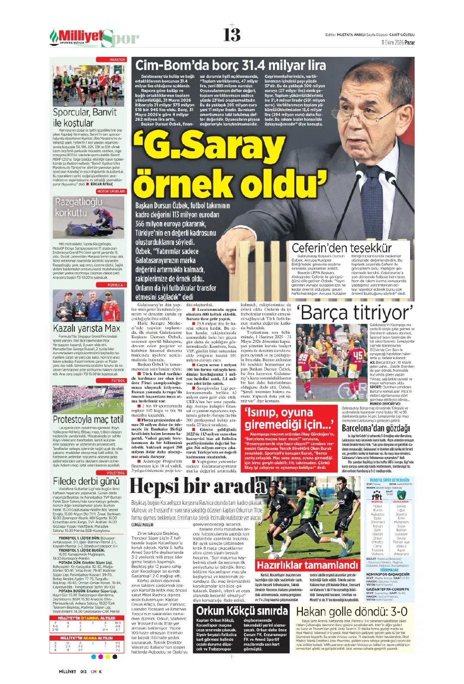 Fenerbahçe şovla döndü! Spor basını bugün ne yazdı? (11 Ekim) - 1. fotoğraf