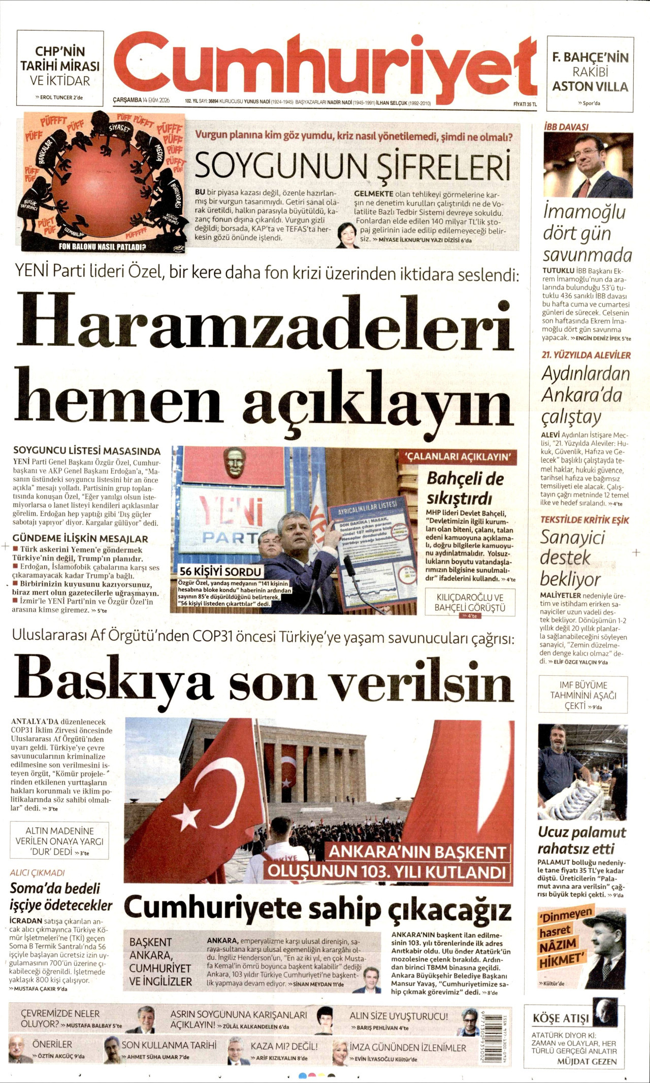 Gazeteler bugün ne yazdı? (14 Ekim) - 10. fotoğraf