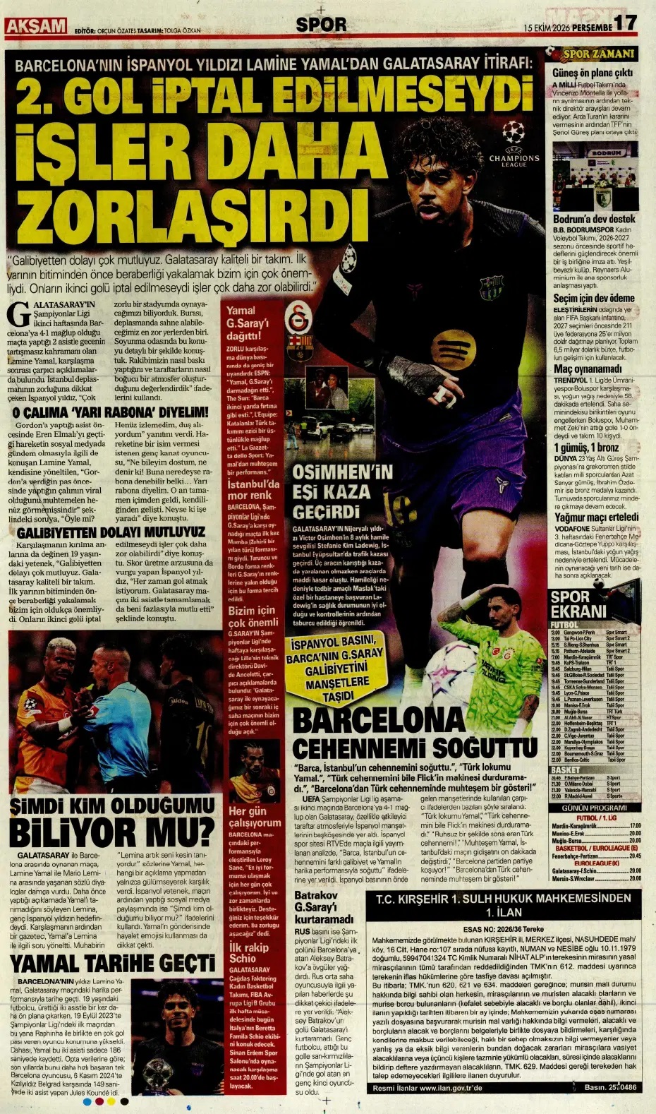 Fener'in utancı! Spor basını bugün ne yazdı? (15 Ekim) - 8. fotoğraf