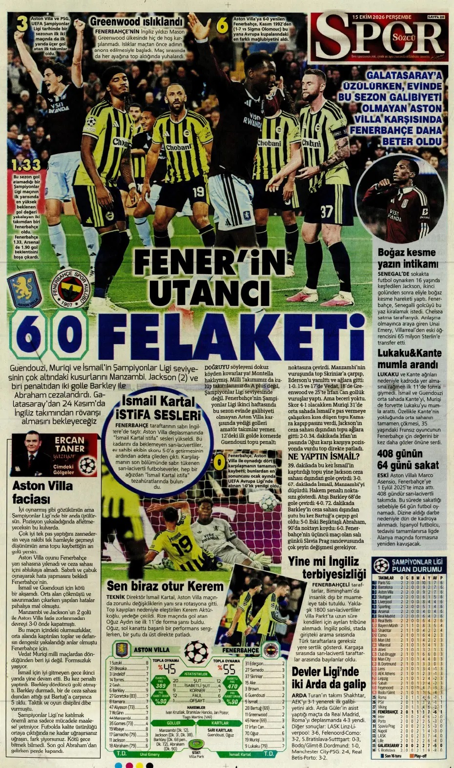 Fener'in utancı! Spor basını bugün ne yazdı? (15 Ekim) - 7. fotoğraf