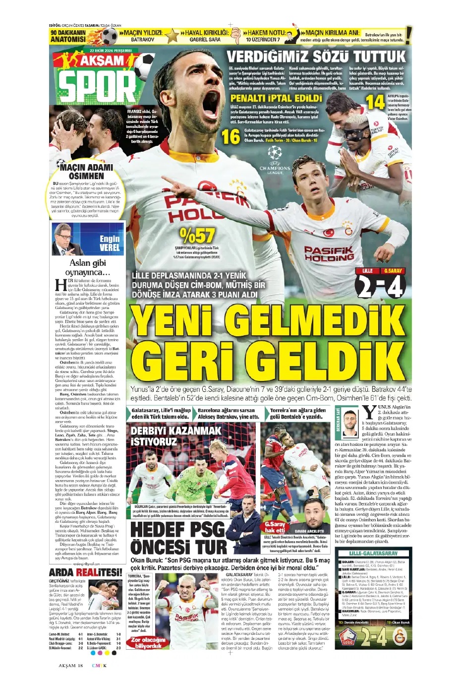 Aslan kükredi! Spor basını bugün ne yazdı? (22 Ekim) - 9. fotoğraf