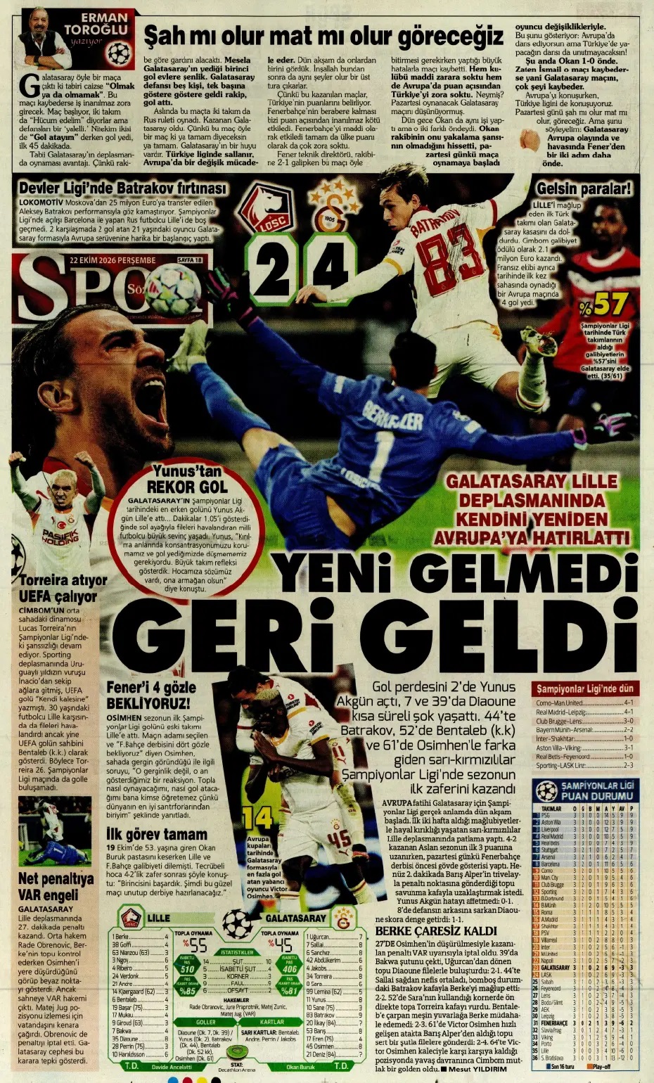 Aslan kükredi! Spor basını bugün ne yazdı? (22 Ekim) - 2. fotoğraf