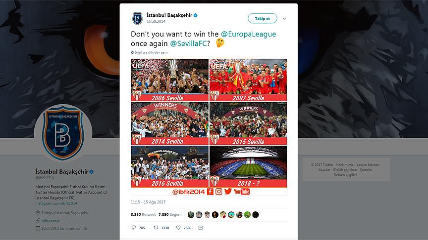 Başakşehir den Sevilla ya esprili gönderme