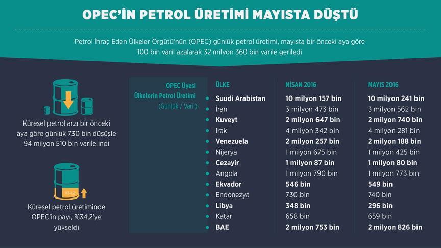 OPEC’in petrol üretimi mayısta düştü