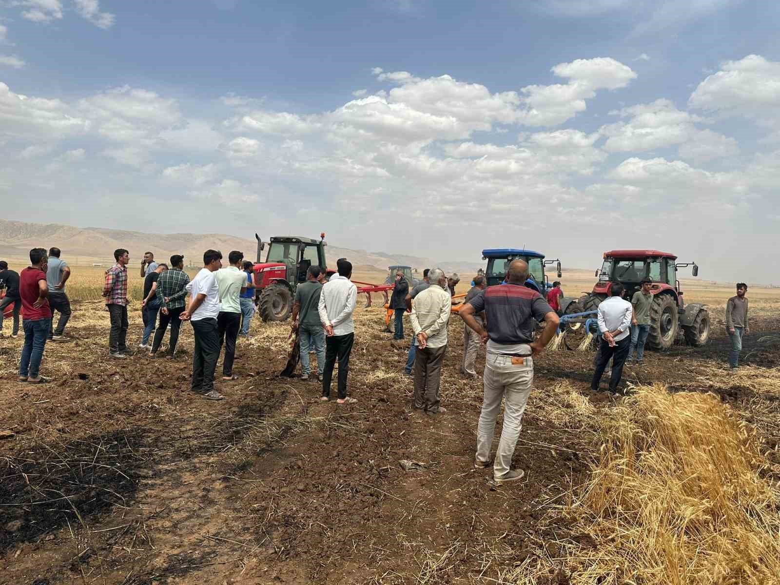 Buğday ekili tarlalar alev alev yandı