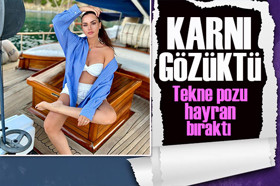 Karnı gözüktü! Fahriye Evcen, bikinili pozlarını paylaştı