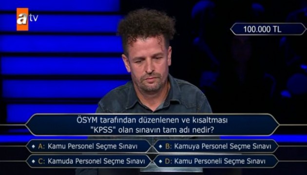 ‘Kim Milyoner Olmak İster?’ yarışmasındaki 100.000 TL’lik KPSS sorusu gündem oldu