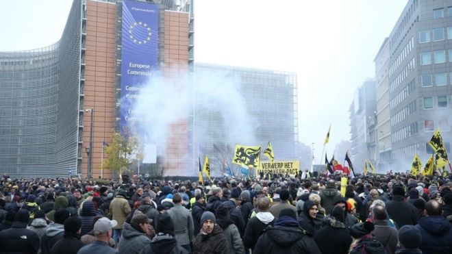 Brüksel de göç protestosu