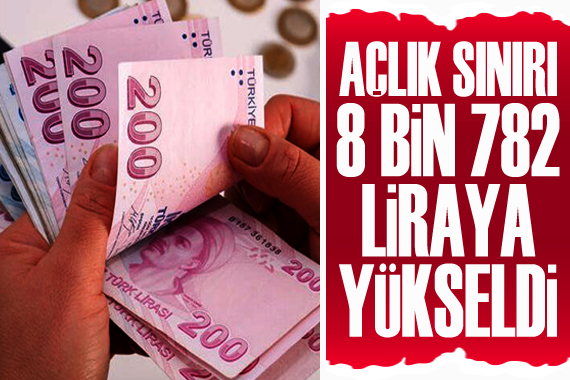 Açlık sınırı 8 bin 782 liraya yükseldi