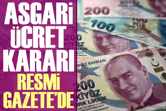 Asgari ücret kararı Resmi Gazete de