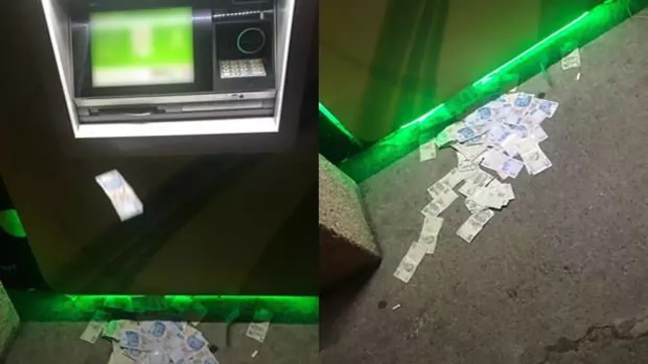 ATM ye yüklenen para sokağa saçıldı