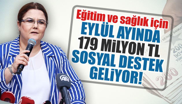 Eylül ayında 179 milyon TL lik sosyal destek