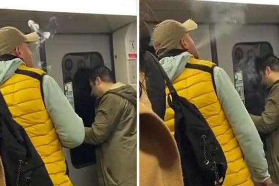 Metroda şok eden görüntüler! Kimseye aldırış etmeden sigara içti