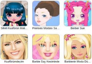 barbie giydirme, makyaj yapma, saç yapma