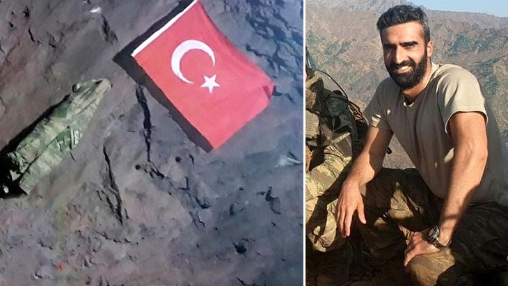 Şehit Coşkun mağaraya Türk bayrağı asmış