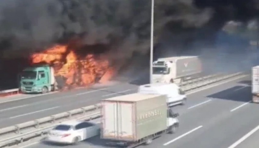 TEM'de korkutan yangın: Otoyol trafiğe kapatıldı