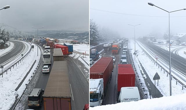 Kar İstanbul yolunu trafiğe kapattı