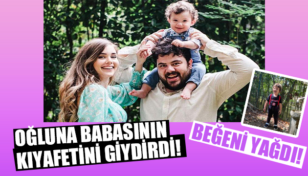 Oğluna babasının kıyafetini giydirdi!