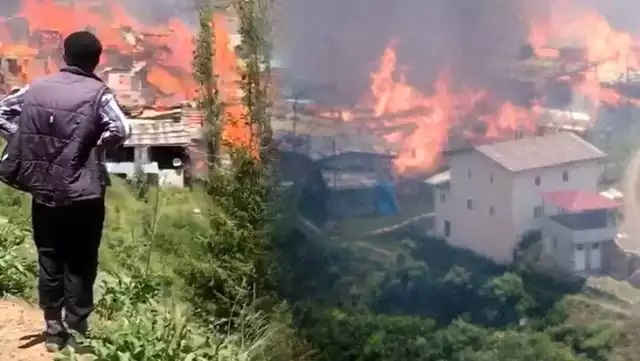 Artvin  de yangın: Köy evleri yandı