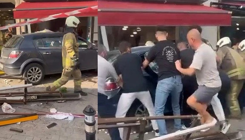 İstanbul'da korku dolu anlar! Otomobil yayaların arasına daldı