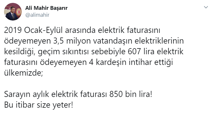 Saray ın elektrik faturası 850 bin lira!