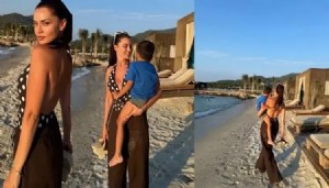 Fahriye Evcen'den oğlu Karan'la neşeli poz