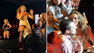 Hadise sahneden inip hayranını öptü