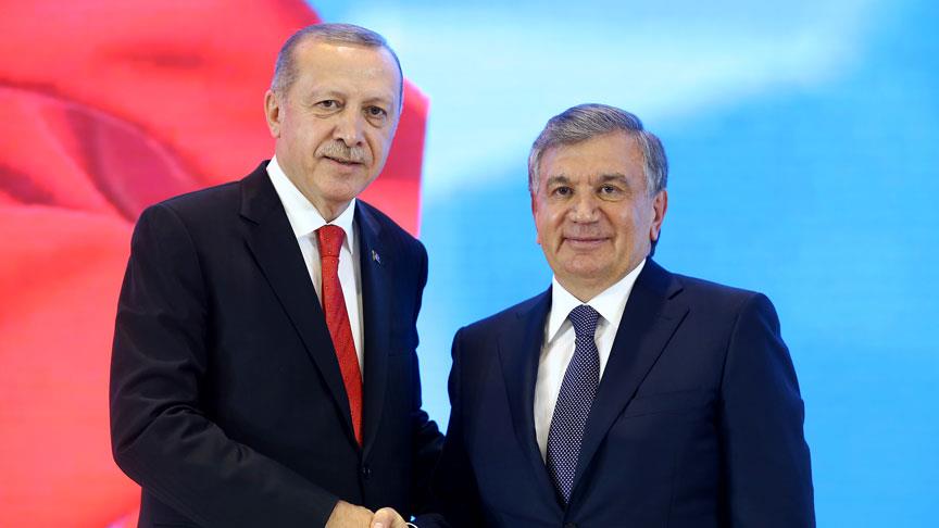 Erdoğan, Mirziyoyev le görüştü