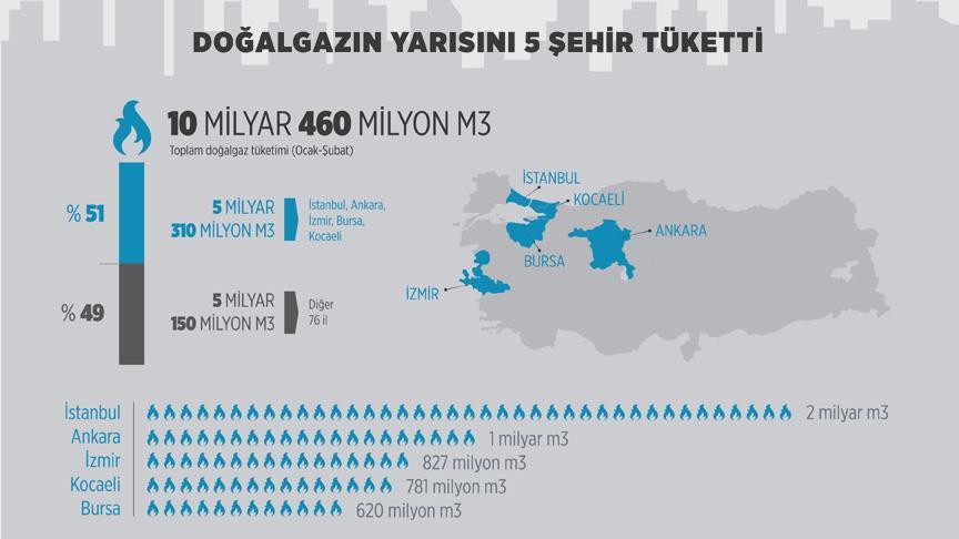 Doğalgazın yarısını 5 şehir tüketti!