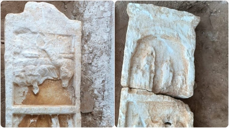 İzmir deki bahçeden iki bin yıllık mezar taşları çıktı