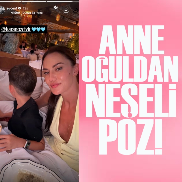 Fahriye Evcen'den oğlu Karan'la neşeli poz